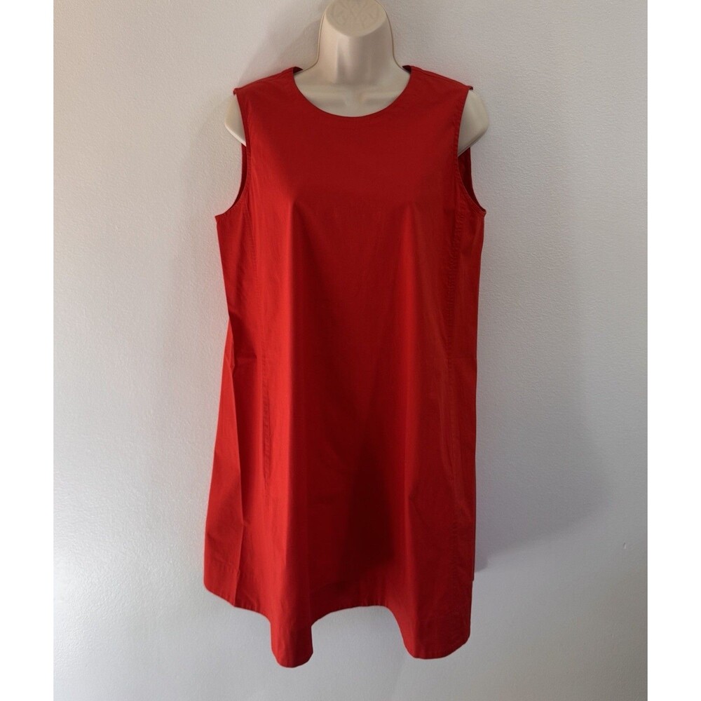 Eileen Fisher Shirt Dress S Organic Cotton Stretch Red Crewneck Pockets Lagen